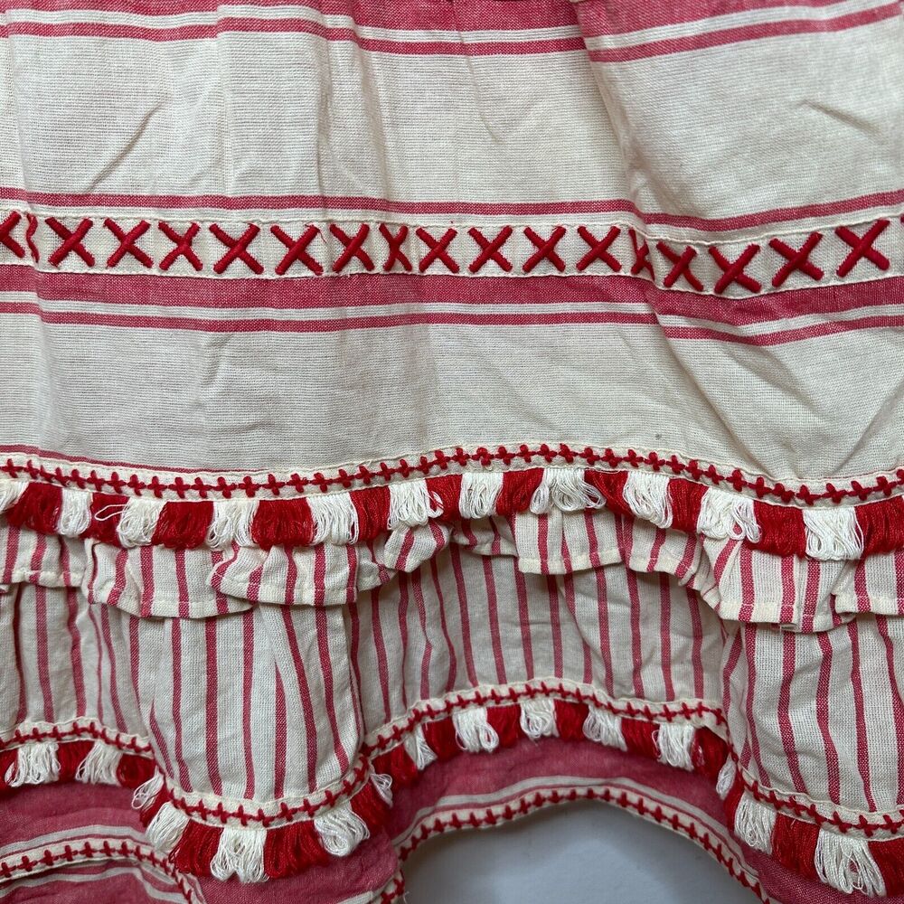 DODO BAR Tan & Red Stripe Polka Dot Ruffle Fringe Maxi Boho Resort Dress S - Picture 7 of 14